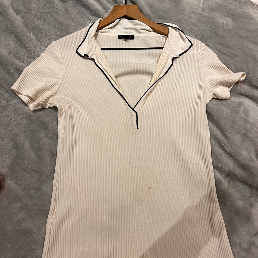 Massimo Dutti Cream Ribbed Top